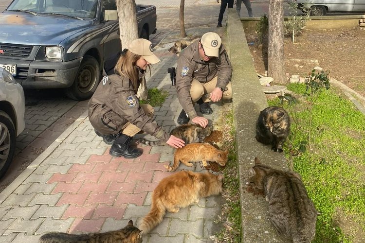 Keşan’da polis ekipleri sokak hayvanlarını besledi